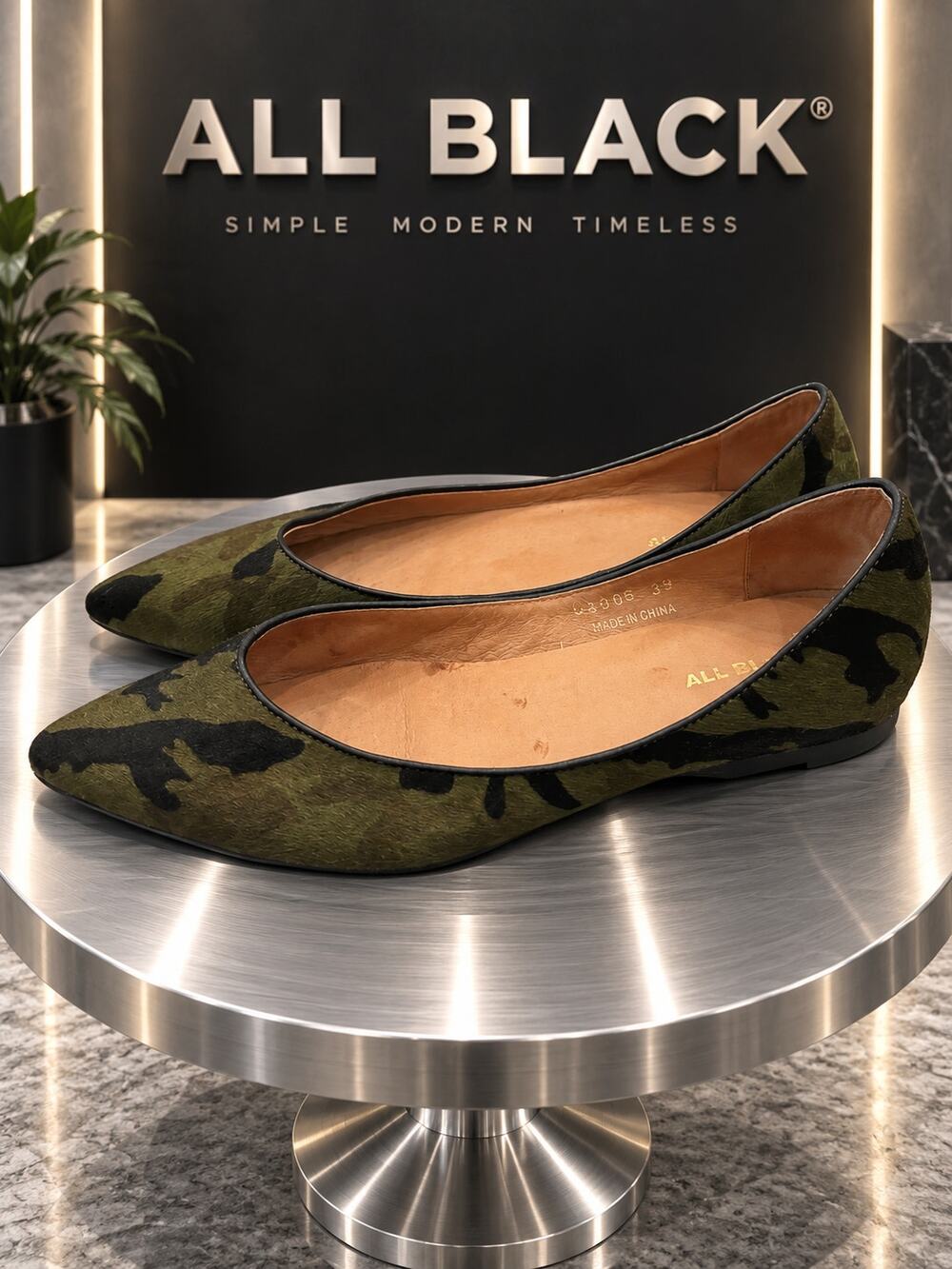 ALL BLACK Jungle Dancing Camo Pointed Toe Ballet Flats Women’s Size 8.5